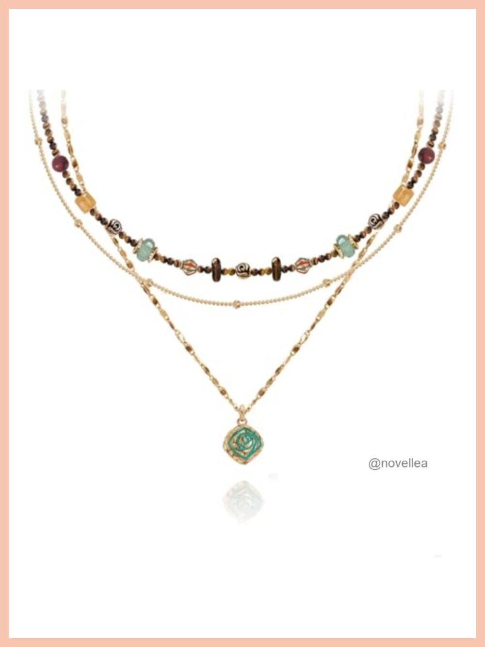 Multi-Layer Beaded Pendant Necklace Fashion Layered Retro Design Gold Plated
